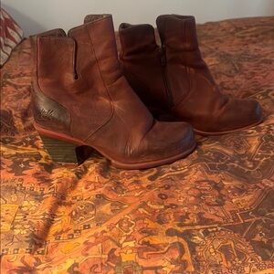 John Fluevog Distressed Burgundy Boots with Brown Heels
